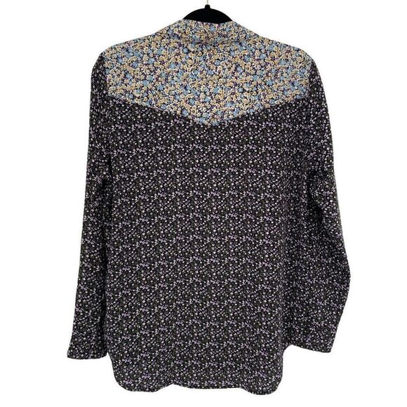 Umgee Mixed Floral Print Western Yoke Collared Snap Front Shirt Medium - Picture 7 of 11